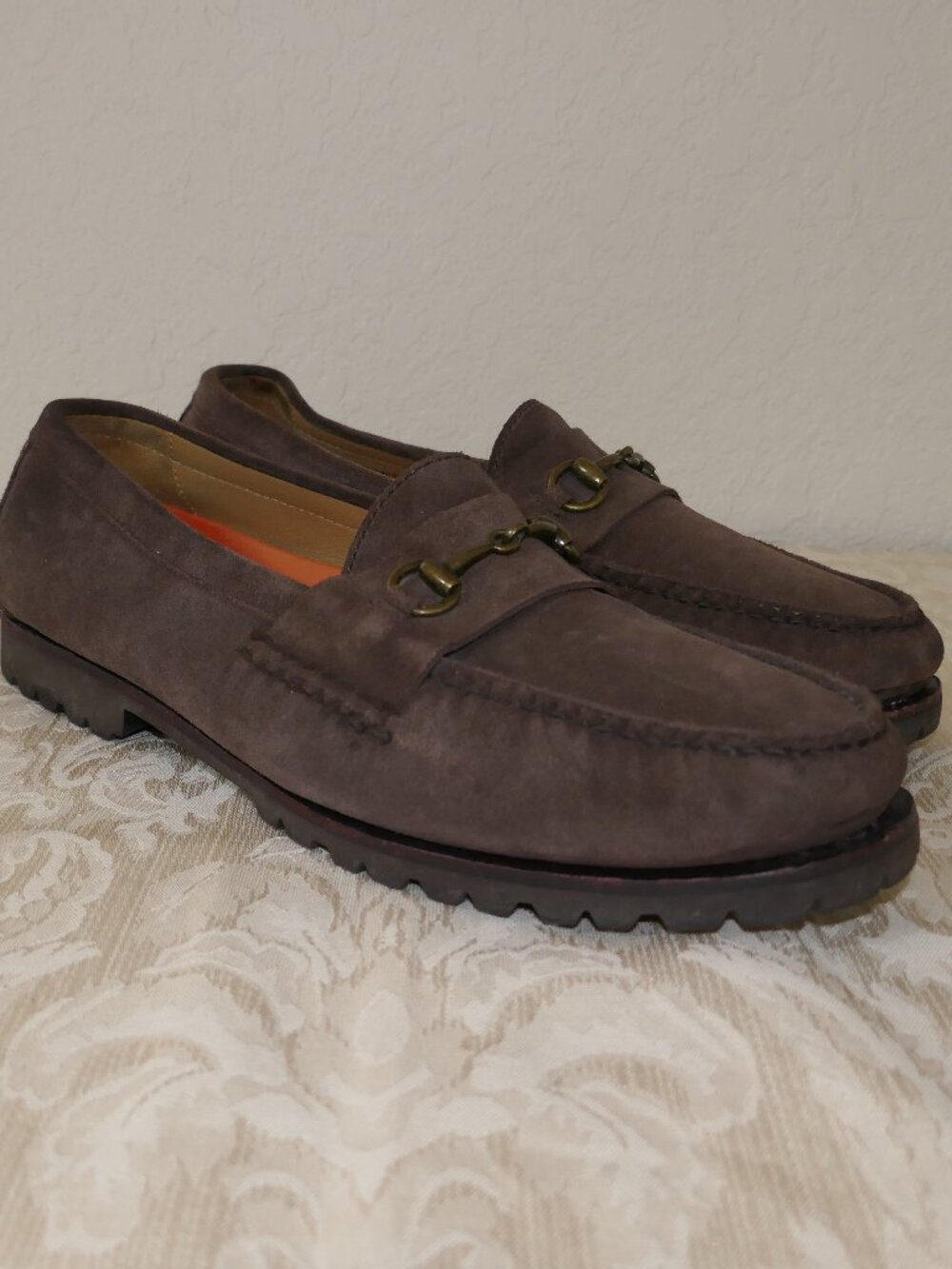 Cole Haan Grandos Brown Suede Slip On Loafers Gold Horsebit Mens Size 11
